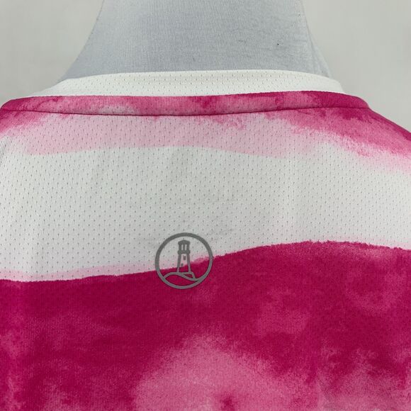 Lands End Vented Shirt Womens S Pomegranate White Striped Gradient Athletic Tee - Picture 6 of 11